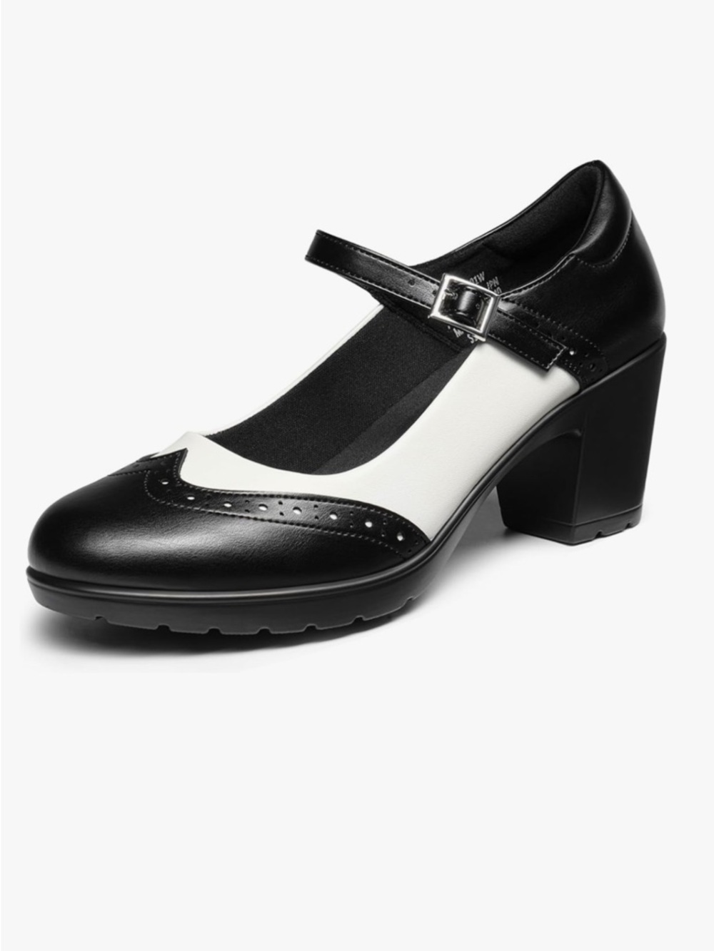 Dream Pairs Two-Tone Mary Jane Block Heel Pump - Black & White